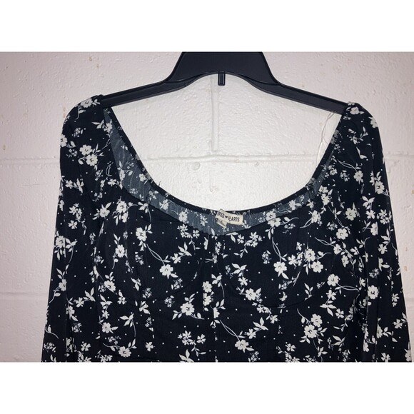 Inspired Hearts Women's Mini Dress Black & White Floral, Long Sleeves, Ruffled L - Picture 9 of 12